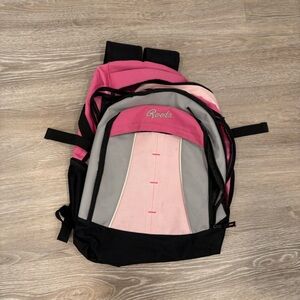 Roots Pink and Gray Made with Recycled Fabrics Backpack 5 pockets